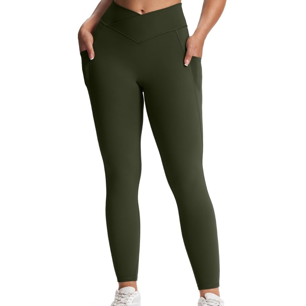 Aoxjox Trinity High Waisted Yoga Pants Pockets Cross-Waist Buttery Soft Leggings